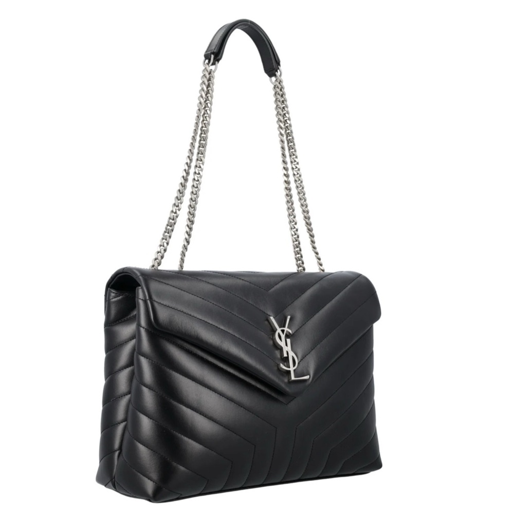 Yves Saint Laurent Black Quilted Leather Shoulder Bag with Silver Hardware